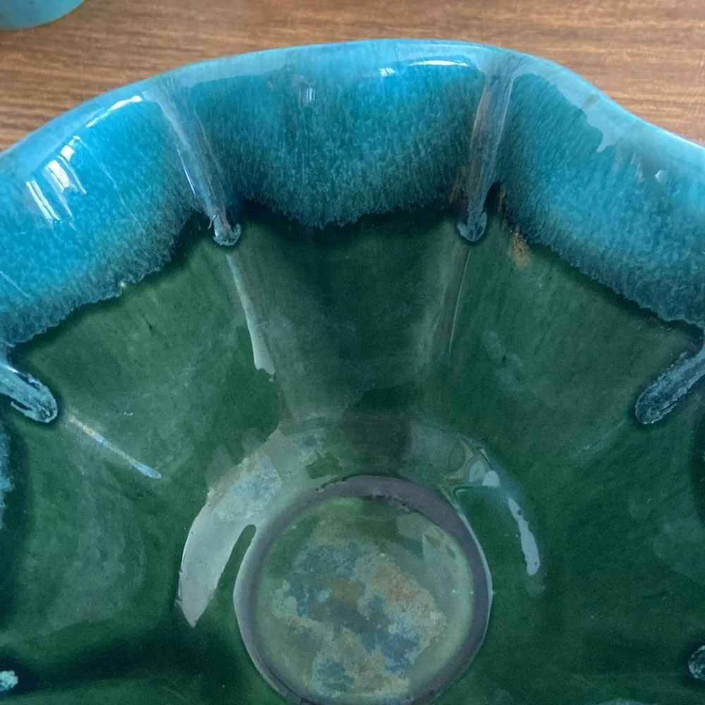 Hull Ruffled Bowl and Hand Crafted Creamer and Sugar Bowl with lid
